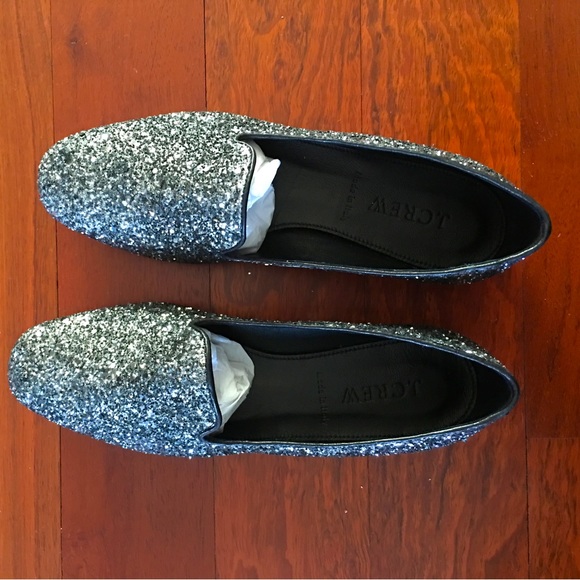 JCrew Glitter Derby Smoking Loafers